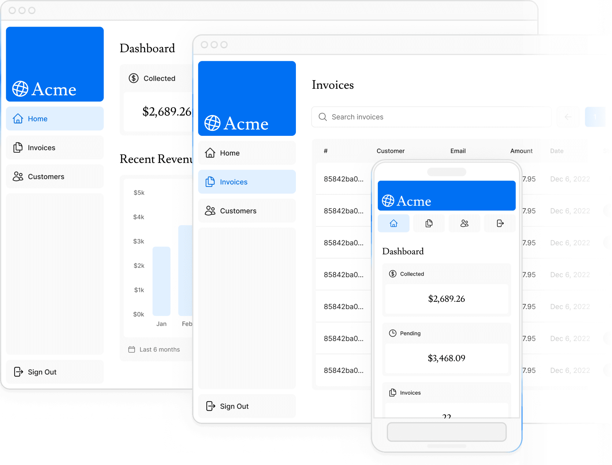 Screenshot of the dashboard project showing desktop versions